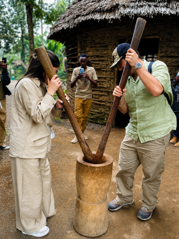 Guests enjoying a traditional coffee-making experience